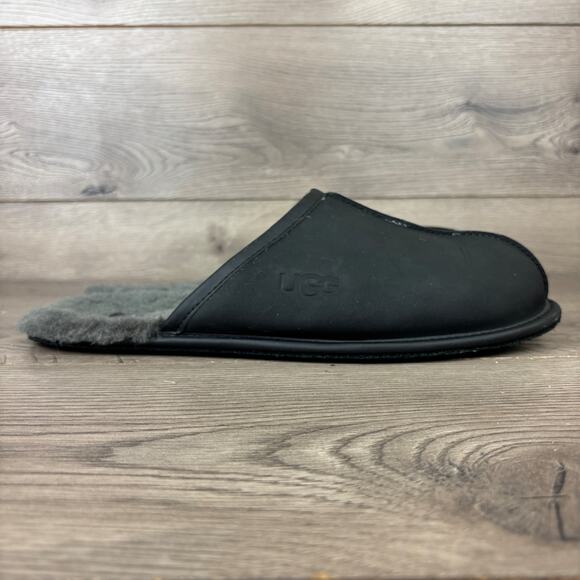 UGG Scuff Shearling Lined Slippers Men's Black Suede Leather - No Size Tag - Picture 4 of 12